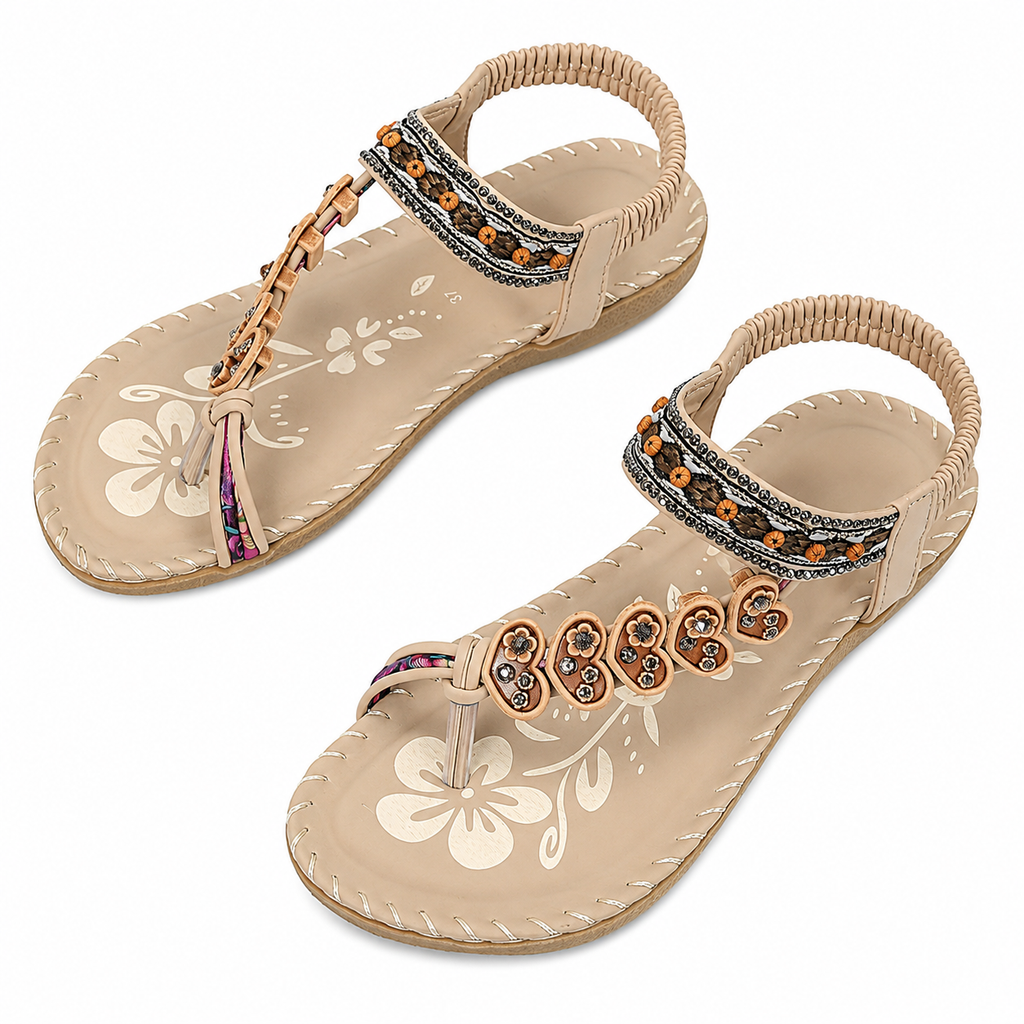Bohemian Thong Sandals Summer Fashion Flowers Flat Beach Shoes For Women